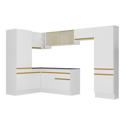 Armário De Cozinha Completa De Canto V2090 Branco/dourado
