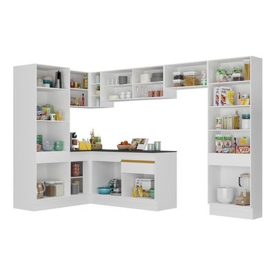 Armário De Cozinha Completa De Canto V2090 Branco/dourado