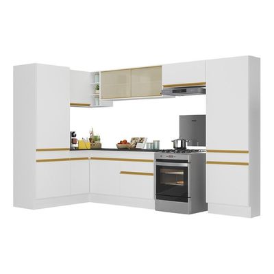 Armário De Cozinha Completa De Canto V2090 Branco/dourado