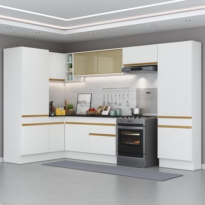 Armário De Cozinha Completa De Canto V2090 Branco/dourado