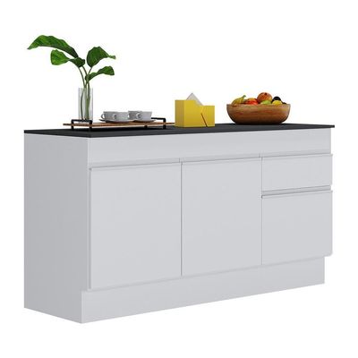 Balcão Cozinha Gabinete Pia 150cm Com Rodapé 3 Portas 1 Gaveta Veneza Multimóveis V2107 Branco