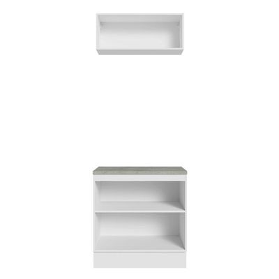 Kit Balcão E Armário Aéreo 80cm Branco/Crema