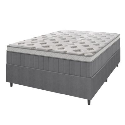 Cama Box Casal Colchão Molas Ensacadas ômega 138x188x70cm Cinza / Branco Hellen