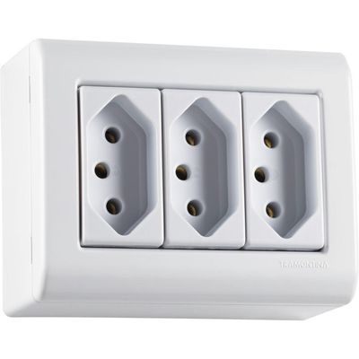 Caixa De Sobrepor Com 3 Tomadas 2p+t 20 A 250 V Tramontina Lizflex Branca