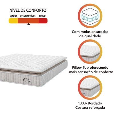 Colchão King Molas Ensacadas City Pillow Top 193x203x23cm Branco / Bege Branco/bg