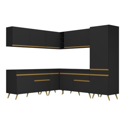 Armário De Cozinha Completa De Canto Veneza Multimóveis V2066 Preto/dourado Preto/dourado