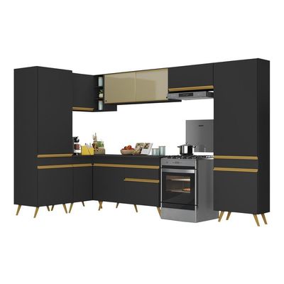 Armário De Cozinha Completa De Canto V2055 Preto/dourado