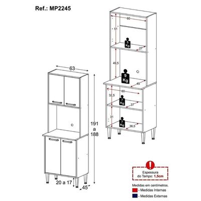 Paneleiro 63cm 4 Portas Para Micro-ondas Xangai Multimóveis Mp2245 Branco Branco
