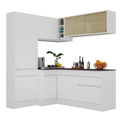 Armário De Cozinha Completa De Canto Com Rodapé Branco