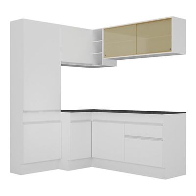 Armário De Cozinha Completa De Canto Com Rodapé Branco
