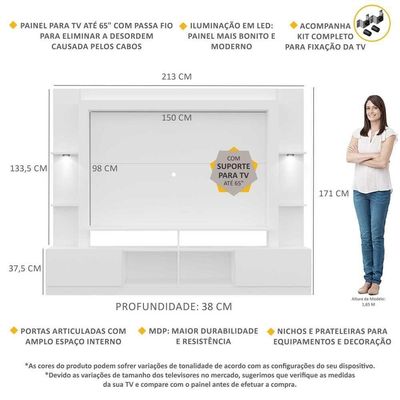 Rack Estante com Suporte Tv 65´´ Leds Branco