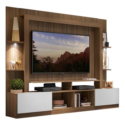 Rack Estante com Suporte Tv 65´´ Leds Madeirado/Branco