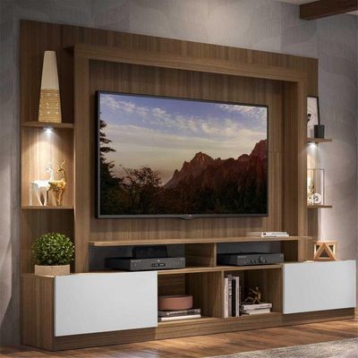 Rack Estante com Suporte Tv 65´´ Leds Madeirado/Branco