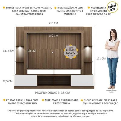 Rack Estante com Suporte Tv 65´´ Leds Madeirado/Branco