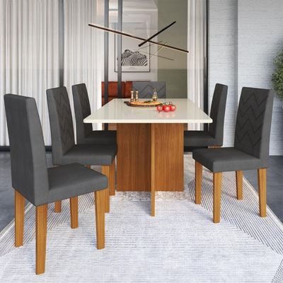 Conjunto Sala De Jantar Fidelitá Itália 170cm Com 6 Cadeiras Freijó/off-white Assento Grafite