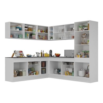 Armário De Cozinha Completa De Canto Com Rodapé Veneza Multimóveis V2101 Branco Branco
