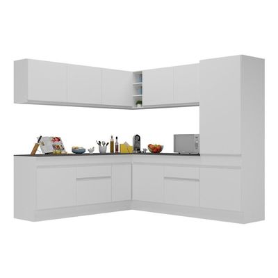 Armário De Cozinha Completa De Canto Com Rodapé Veneza Multimóveis V2101 Branco Branco