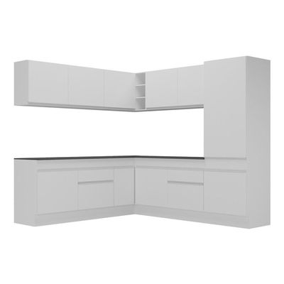 Armário De Cozinha Completa De Canto Com Rodapé Veneza Multimóveis V2101 Branco Branco