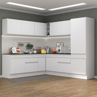 Armário De Cozinha Completa De Canto Com Rodapé Veneza Multimóveis V2101 Branco Branco