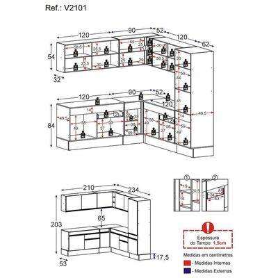 Armário De Cozinha Completa De Canto Com Rodapé Veneza Multimóveis V2101 Branco Branco