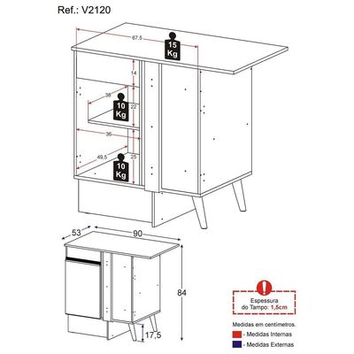 Balcão Cozinha De Canto Com Rodapé 1 Porta Veneza Multimóveis V2120 Branco Branco