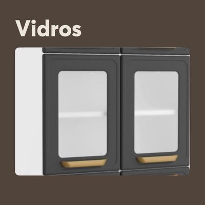 Armário Aéreo De Aço 3 Portas Vidro Bella Bertolini Grafite Branco
