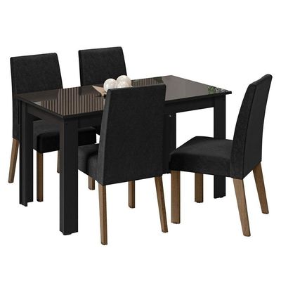 Sala Jantar Mesa Vidro 4 Cadeiras Preto/oxford