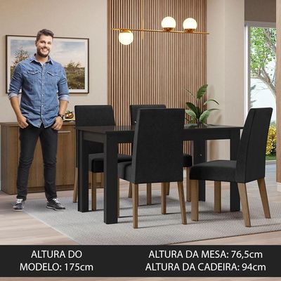 Sala Jantar Mesa Vidro 4 Cadeiras Preto/oxford