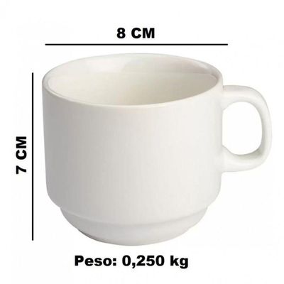 Jogo 48 Xicara De Cha Empilhavel 200 Ml Porcelana Branca