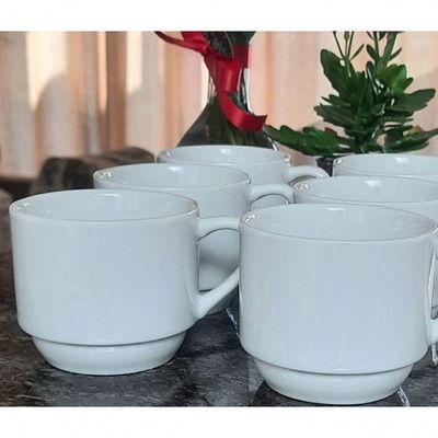 Jogo 48 Xicara De Cha Empilhavel 200 Ml Porcelana Branca