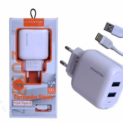 Carregador Fonte Inteligente 5.1a 3USB Y-24-3 branco + CABO