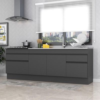 Kit Com 2 Balcões De Cozinha 150cm E 70cm Com Rodapé Veneza Multimóveis V2108 Preto Preto