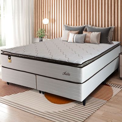 Cama Box Bipartida Queen Size Hellen Malta Linho com Molas Ensacadas e Espuma D26 66x158x198 cm Bege