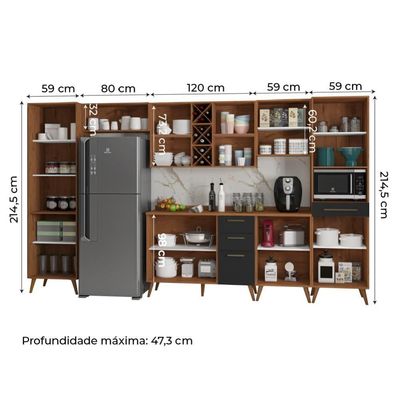 Armário De Cozinha Completa Vidro Reflecta Com Adega 11 Portas 4 Gavetas Favorita Preto /nature Pret