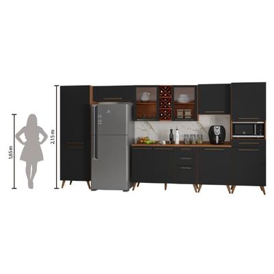Armário De Cozinha Completa Vidro Reflecta Com Adega 11 Portas 4 Gavetas Favorita Preto /nature Pret