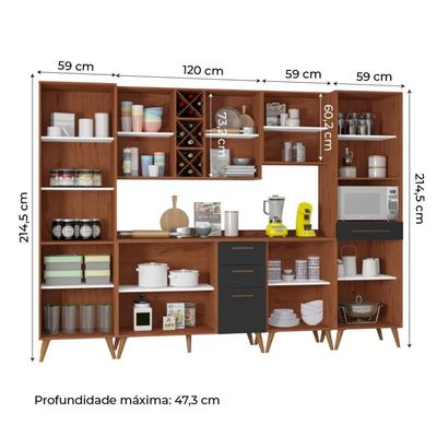 Armário De Cozinha Completa Com Adega 10 Portas 4 Gavetas Favorita Preto/nature Preto Naturale