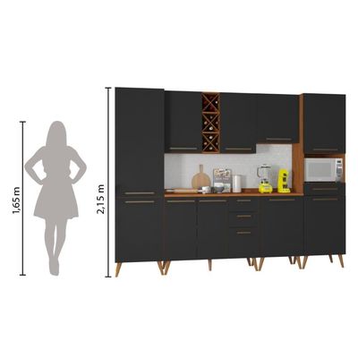 Armário De Cozinha Completa Com Adega 10 Portas 4 Gavetas Favorita Preto/nature Preto Naturale