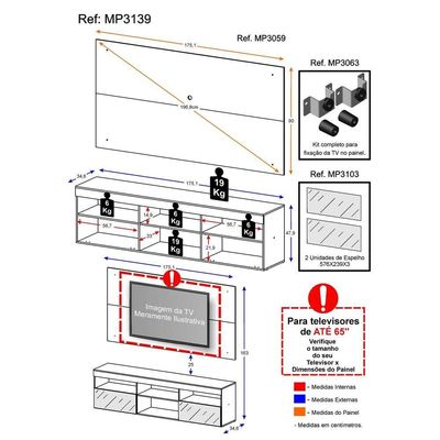 Rack com Painel TV até 65" e Espelho Flórida Multimóveis