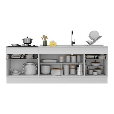 Kit Com 2 Balcões De Cozinha 150cm E 70cm Com Rodapé Veneza Multimóveis V2108 Branco Branco