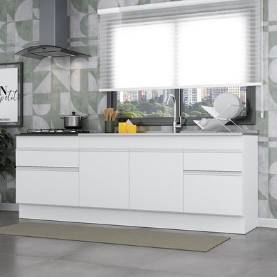 Kit Com 2 Balcões De Cozinha 150cm E 70cm Com Rodapé Veneza Multimóveis V2108 Branco Branco