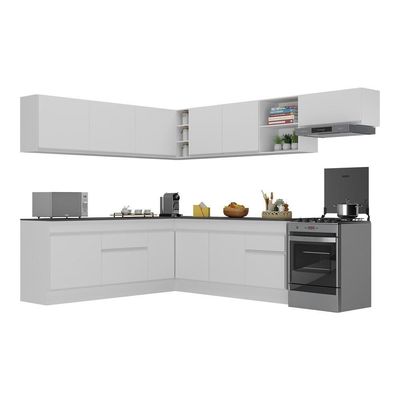 Armário De Cozinha Completa De Canto Com Rodapé V2103 Branco