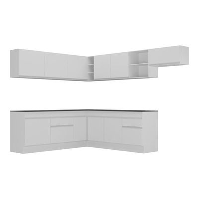 Armário De Cozinha Completa De Canto Com Rodapé V2103 Branco