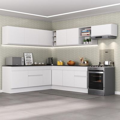 Armário De Cozinha Completa De Canto Com Rodapé V2103 Branco