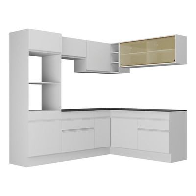 Armário De Cozinha Completa De Canto Com Rodapé V2099 Branco