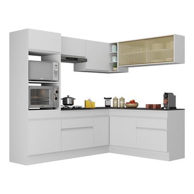 Armário De Cozinha Completa De Canto Com Rodapé V2099 Branco