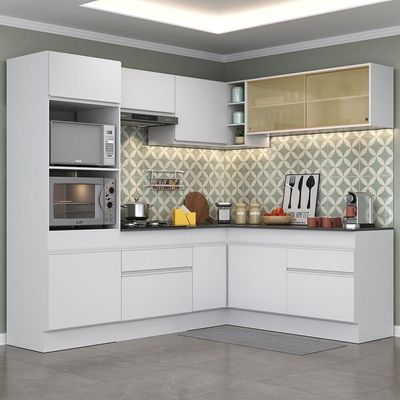 Armário De Cozinha Completa De Canto Com Rodapé V2099 Branco