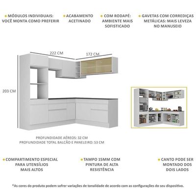 Armário De Cozinha Completa De Canto Com Rodapé V2099 Branco