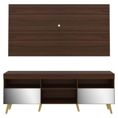 Rack Com Painel Tv 65" Retrô Com Espelho Multimóveis V3138