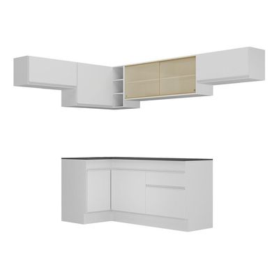 Armário De Cozinha Completa De Canto Com Rodapé V2095 Branco