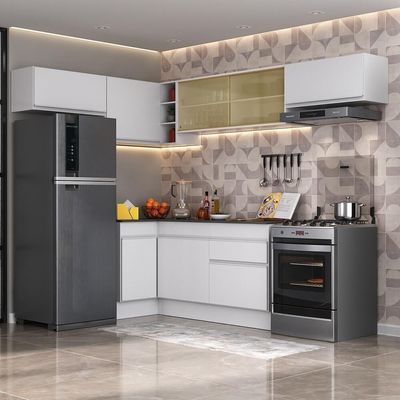 Armário De Cozinha Completa De Canto Com Rodapé V2095 Branco